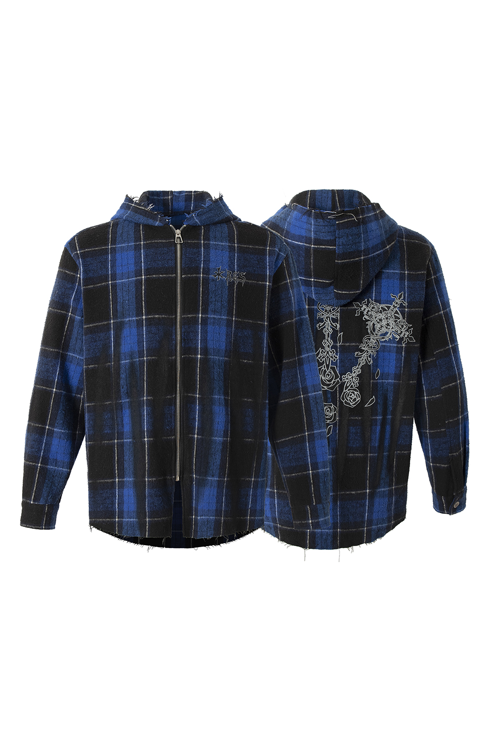 Hoodie Jacket Shirt Blue Plaid Unisex Gothic Long Sleeve Top 