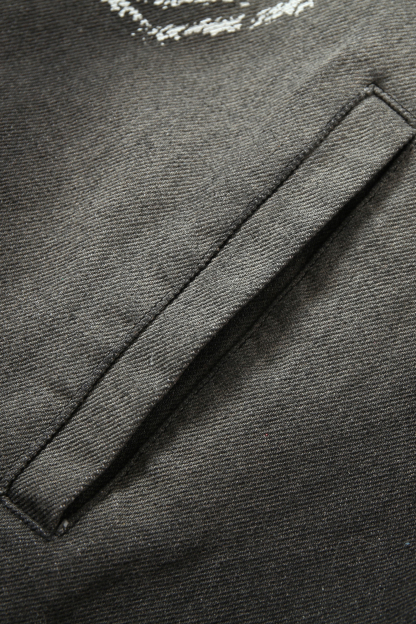 Hoodie Denim Jacket Black Letter Long Sleeve Coat