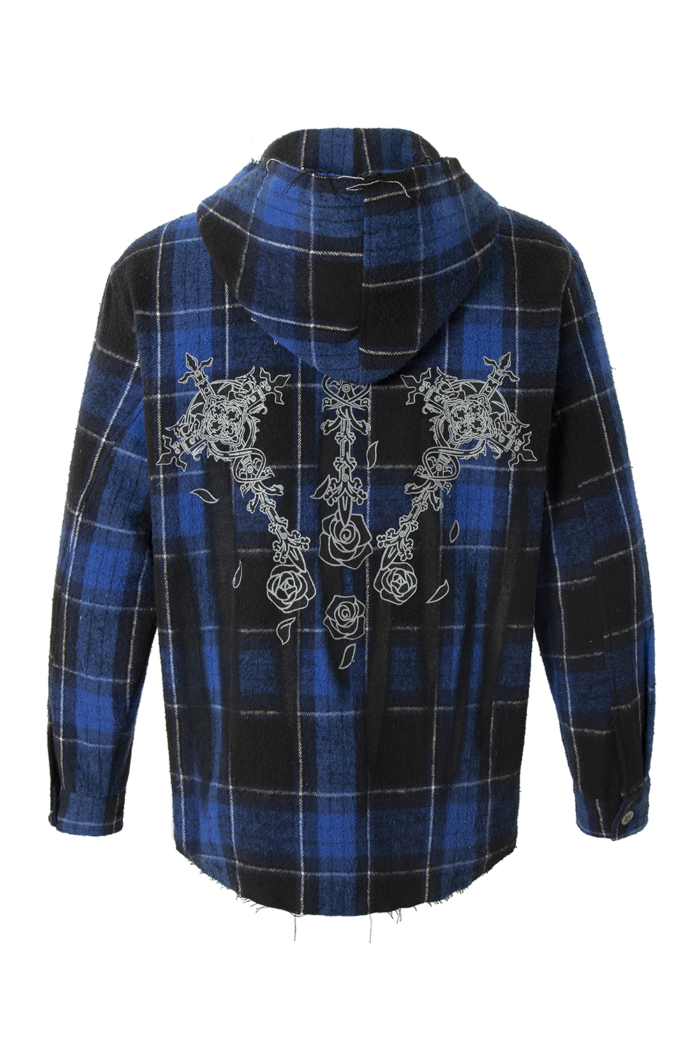 Hoodie Jacket Shirt Blue Plaid Unisex Gothic Long Sleeve Top 