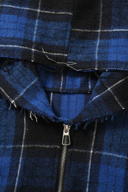 Hoodie Jacket Shirt Blue Plaid Unisex Gothic Long Sleeve Top 