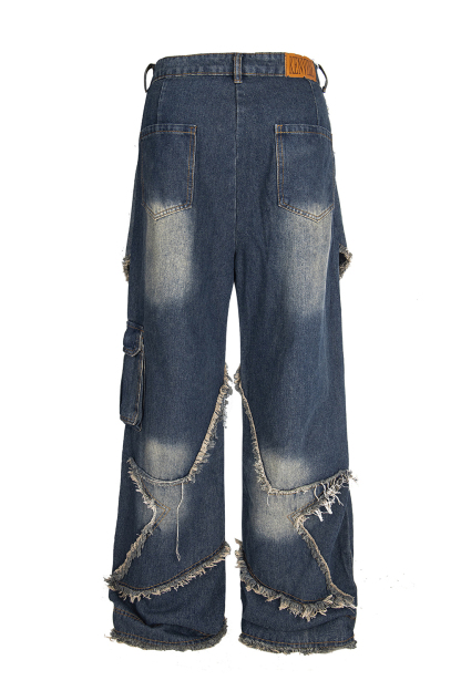 Washed Jeans PATCH Loose Wide Leg Men Pants 