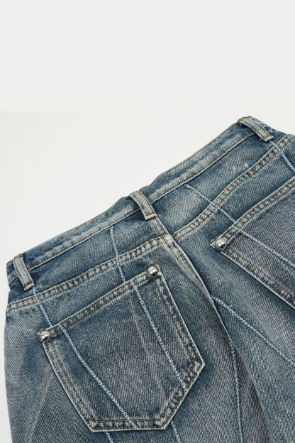 Embroidered Washed Wide-Leg Jeans Loose Men Pants