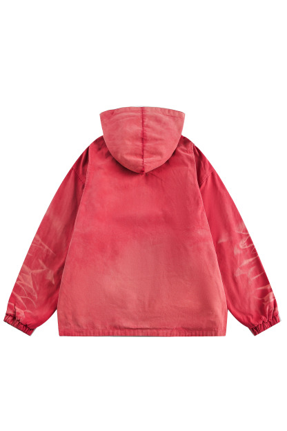 Hoodie Denim Jacket Red Plaid Reversible Long Sleeve Coat