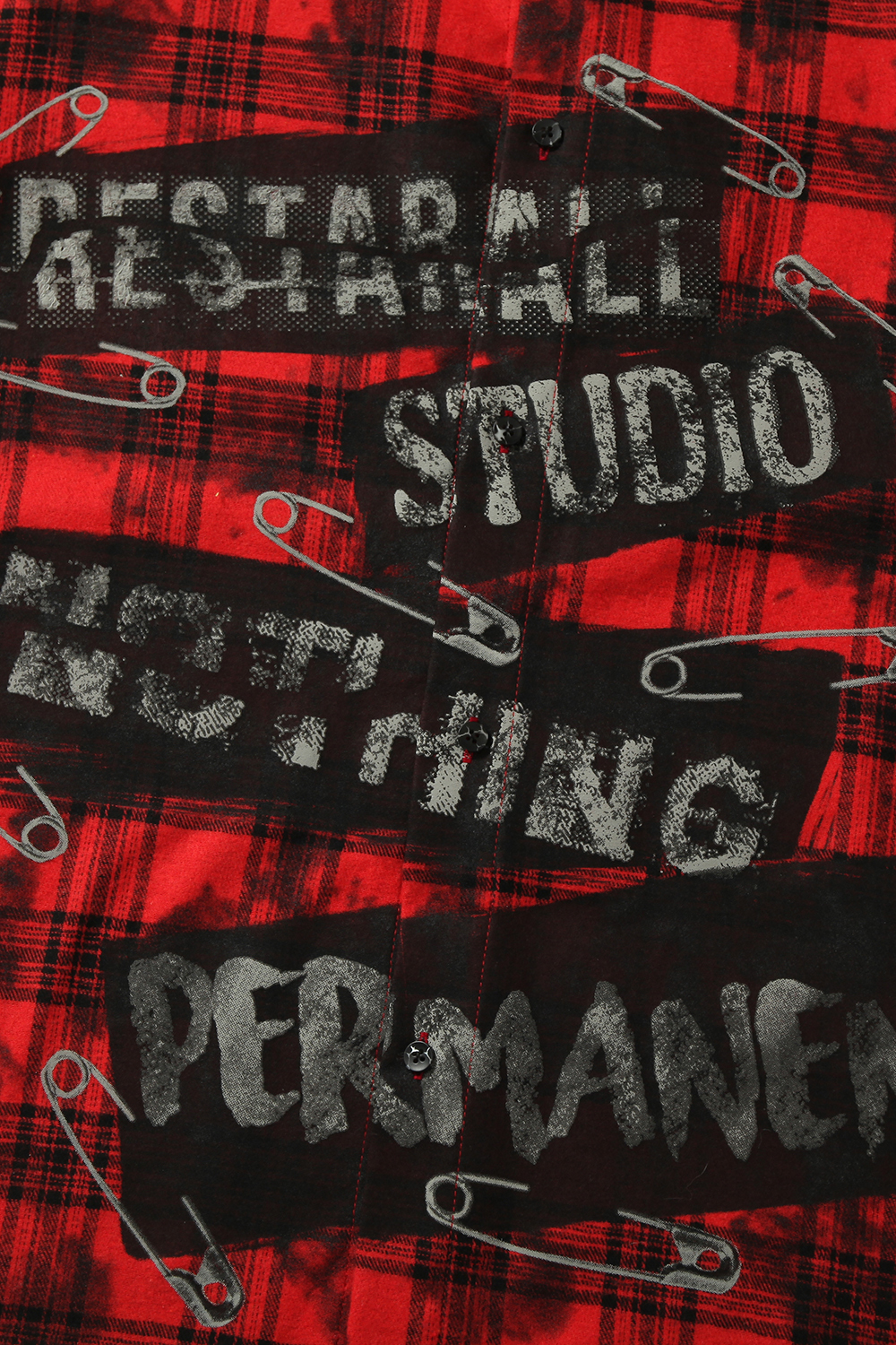 Shirt Jacket Red Plaid Pin Patch Unisex Short Sleeve Top 