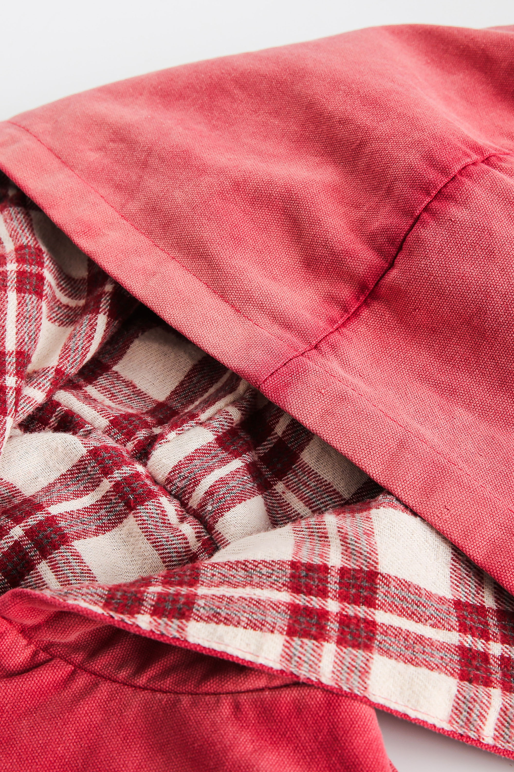 Hoodie Denim Jacket Red Plaid Reversible Long Sleeve Coat