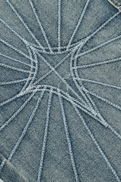 Embroidered Washed Wide-Leg Jeans Loose Men Pants