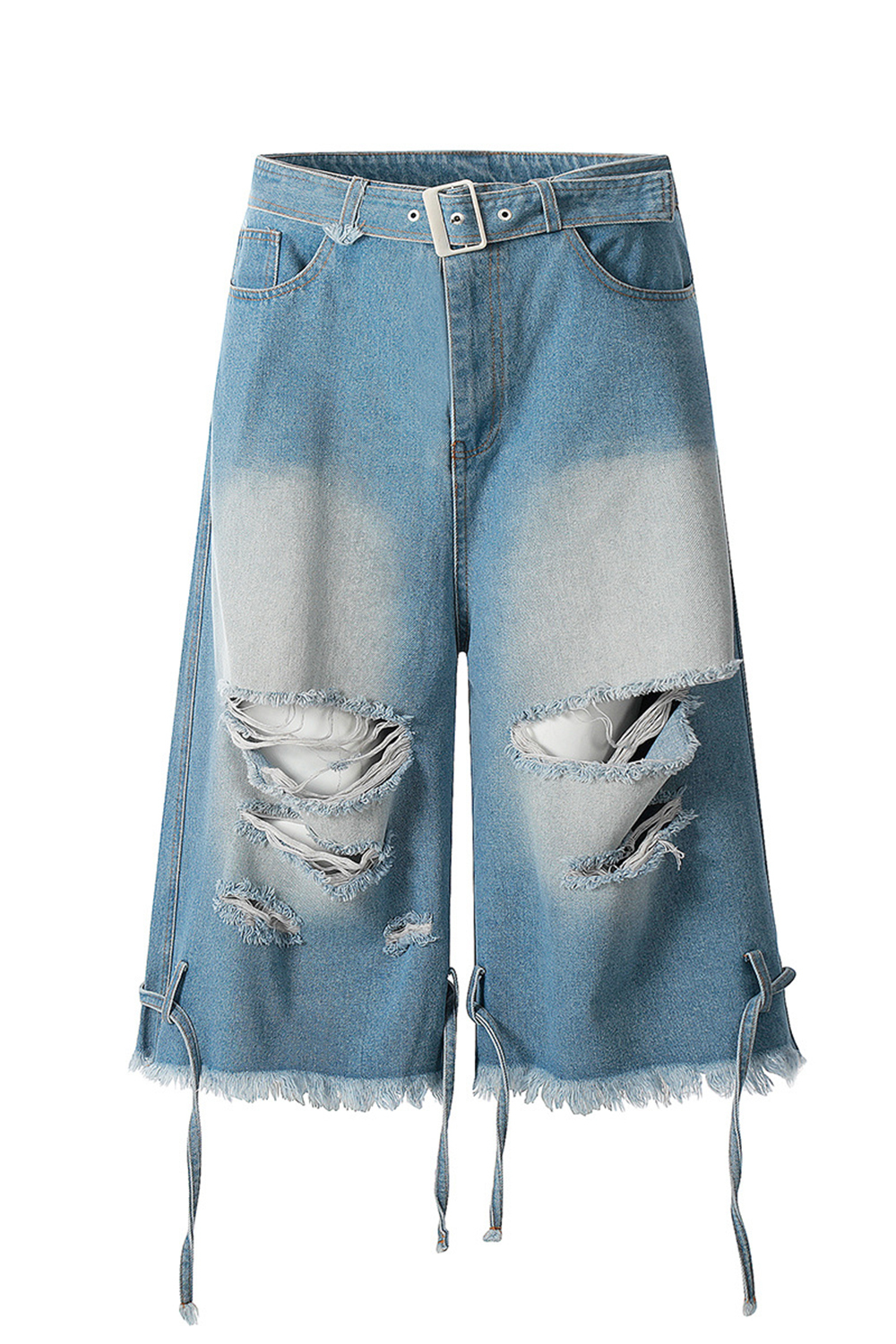 Wash Denim Tassels Hole Shorts Loose Men Knee Shorts