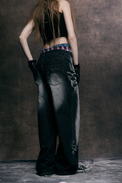 Washed Jeans Loose Straight Leg Pants 