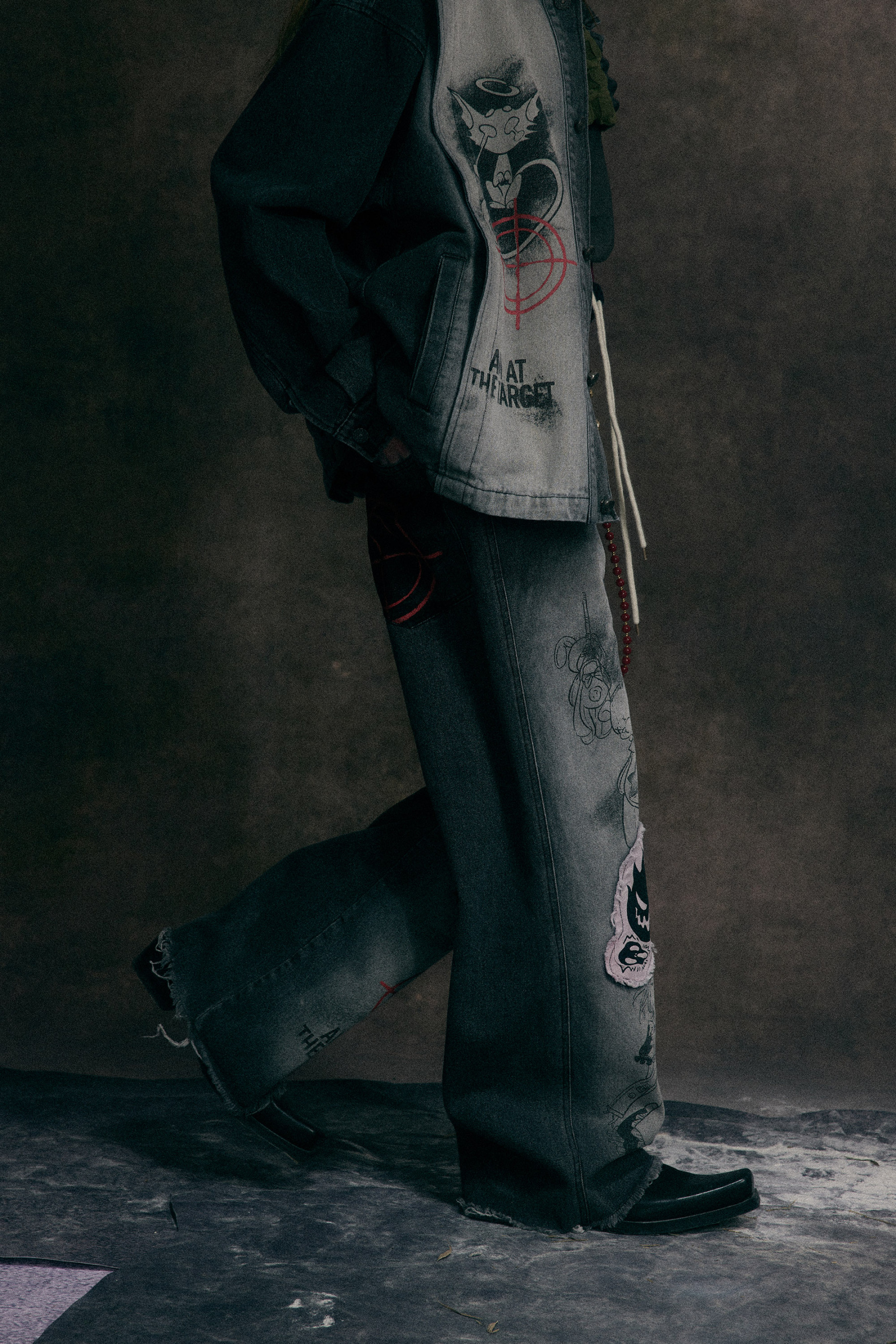 Washed Jeans Loose Patch Straight Leg Pants