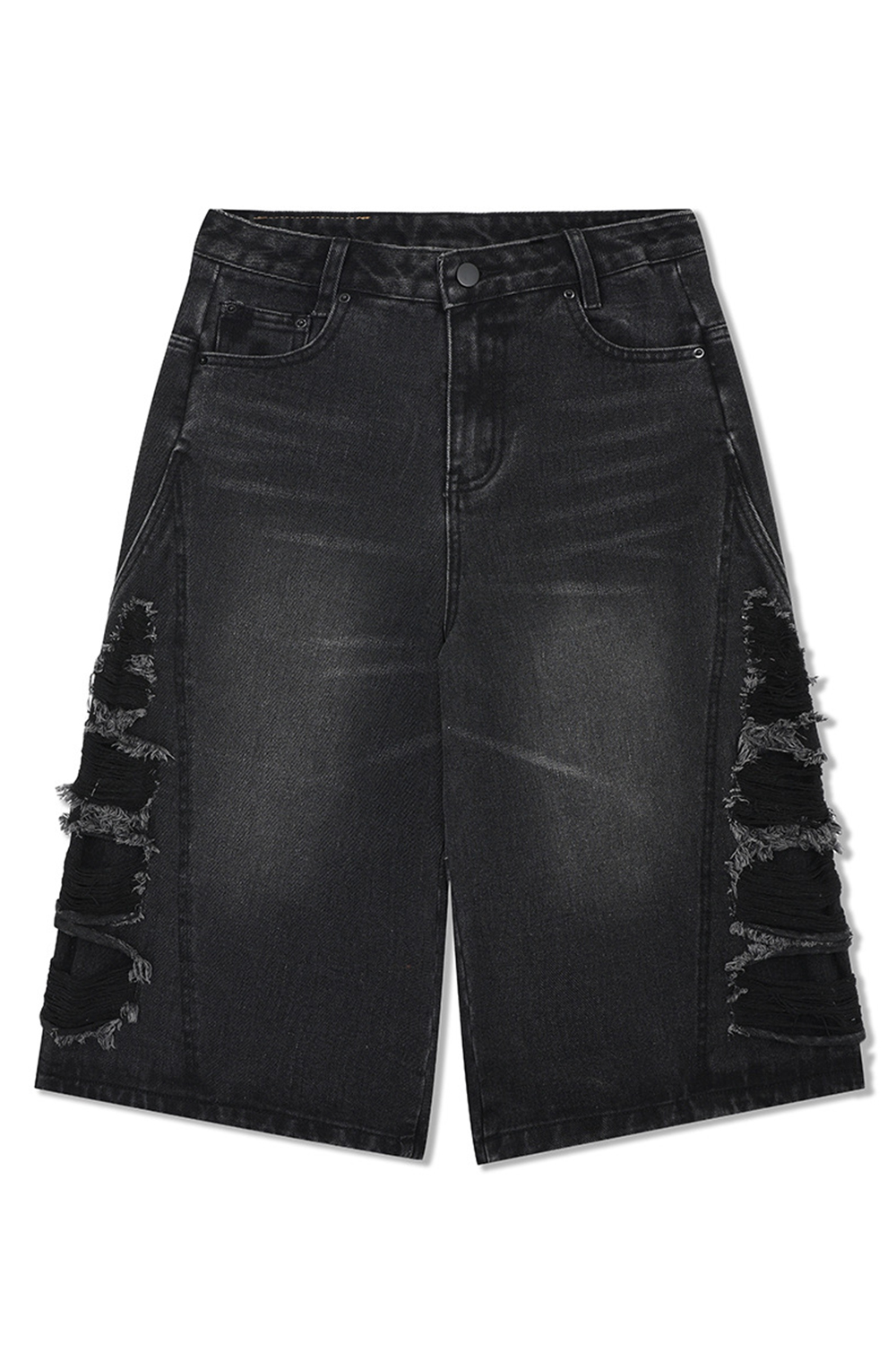 Wash Denim Shorts Cut Through Design Loose Men Knee Shorts