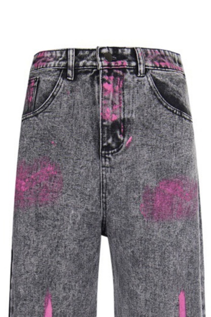 Splash-Ink Graphic Jeans Loose Straight Leg Men Pants 