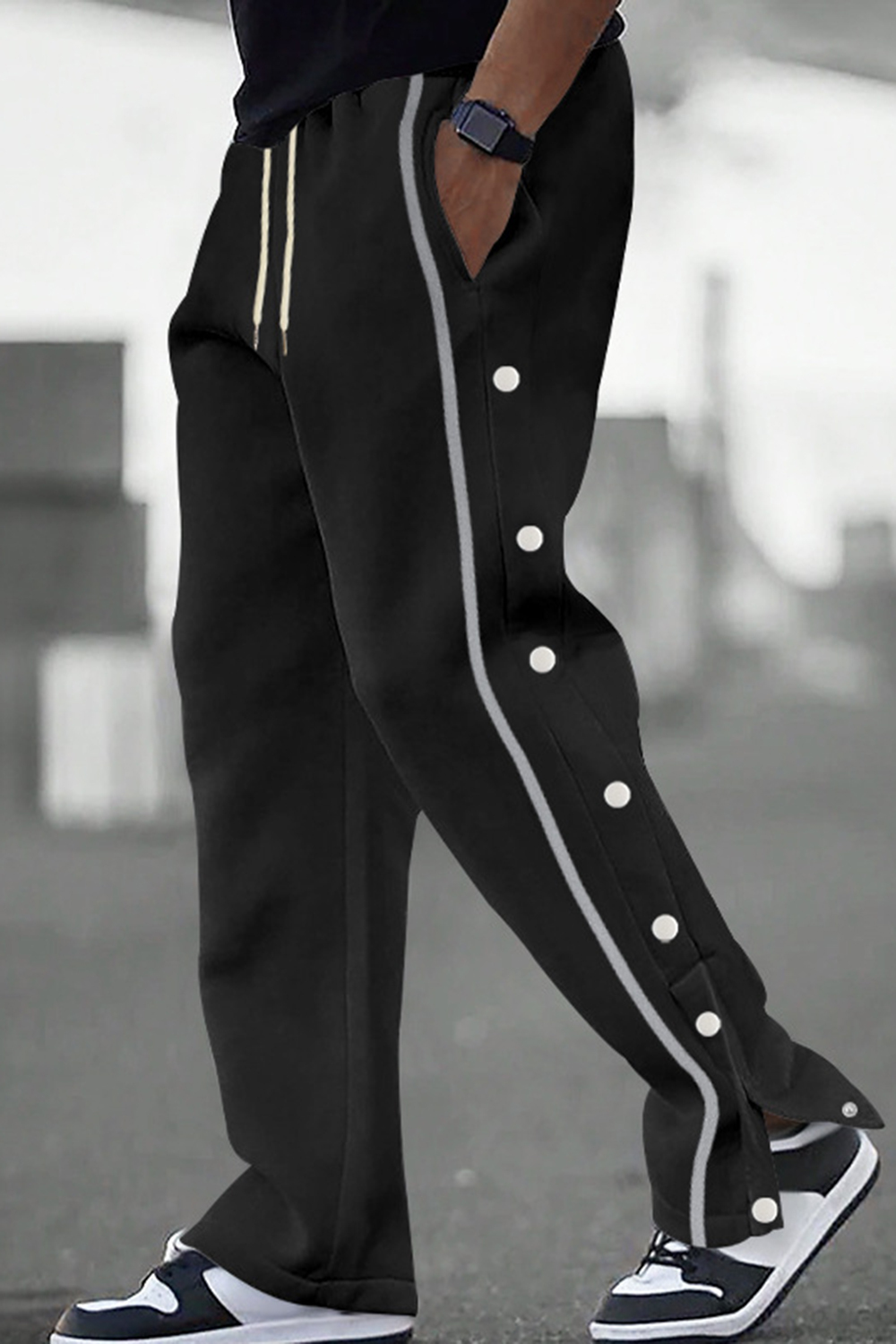 Buttons Baggy Streetwear Men Pants