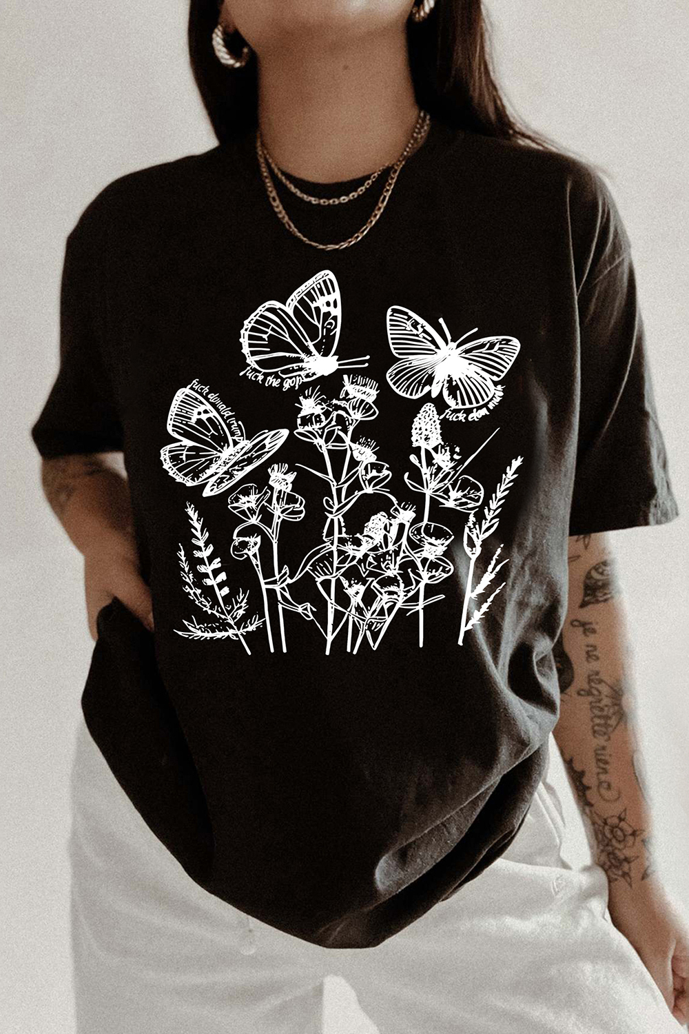 Florals Butterfies Tee For Women