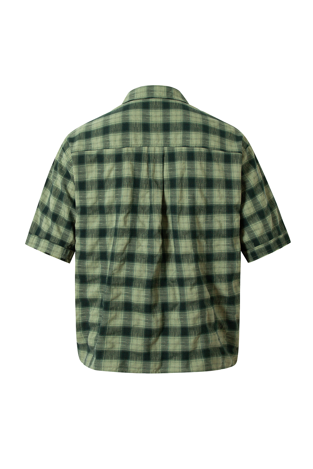 Shirt Jacket Green Plaid Patch Unisex Short Sleeve Top