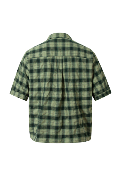 Shirt Jacket Green Plaid Patch Unisex Short Sleeve Top 