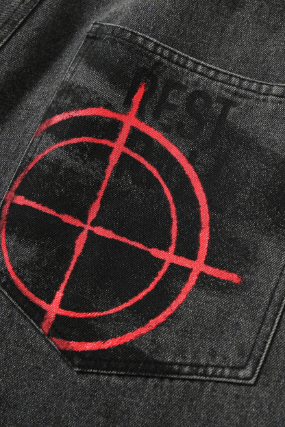 Washed Jeans Loose Patch Straight Leg Pants 