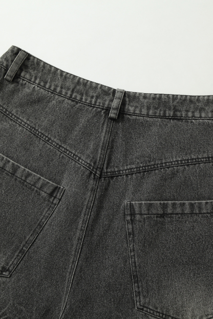 Washed Short Jeans Print Graffiti Loose Wide-Leg Knee Pants 