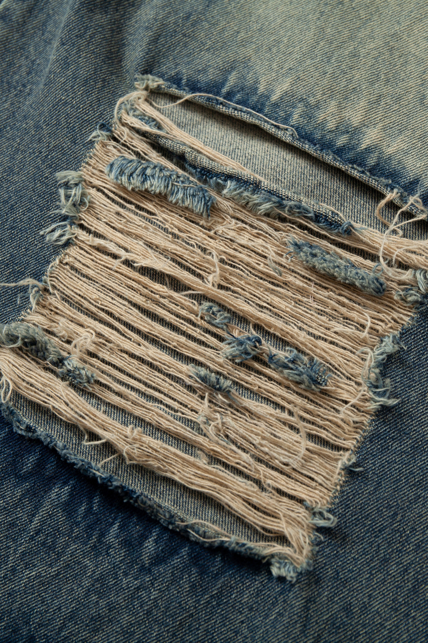 Washed Ripped Jeans Patch Camouflage Loose Straight Leg Pants 