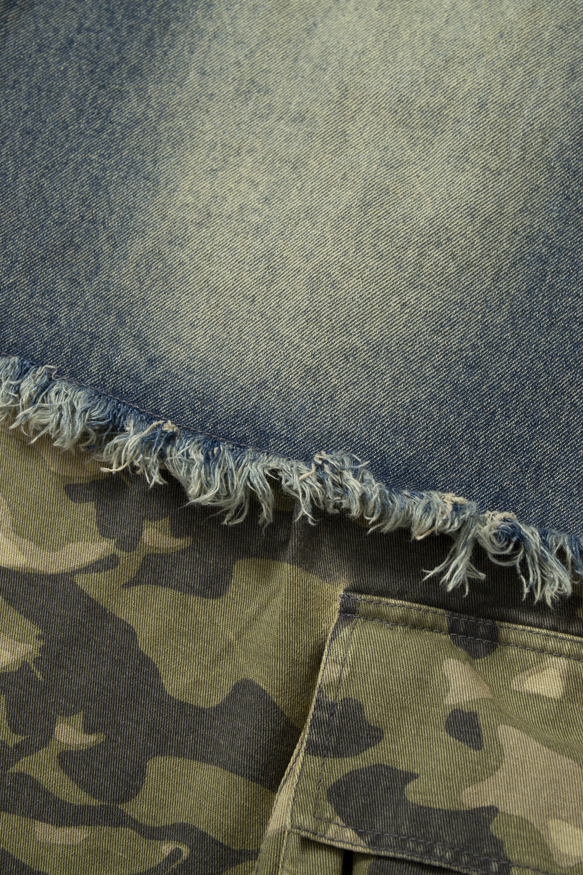 Washed Ripped Jeans Patch Camouflage Loose Straight Leg Pants 