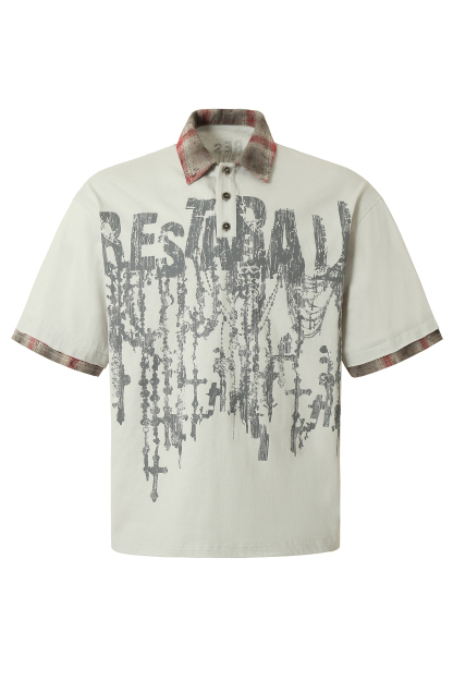 Graffiti Hip Hop Plaid T-shirts Colorblock Polo