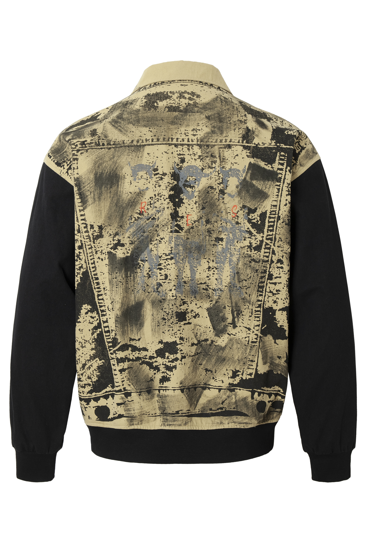 Vintage Print Jacket Khaki Graffiti Lapel Long Sleeve