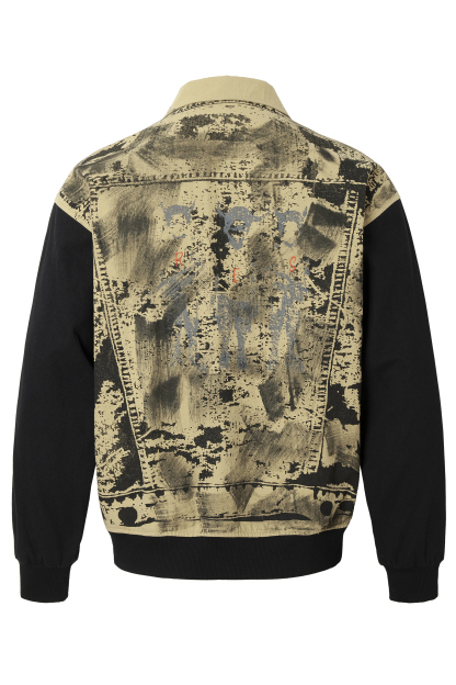 Vintage Print Jacket Khaki Graffiti Lapel Long Sleeve 