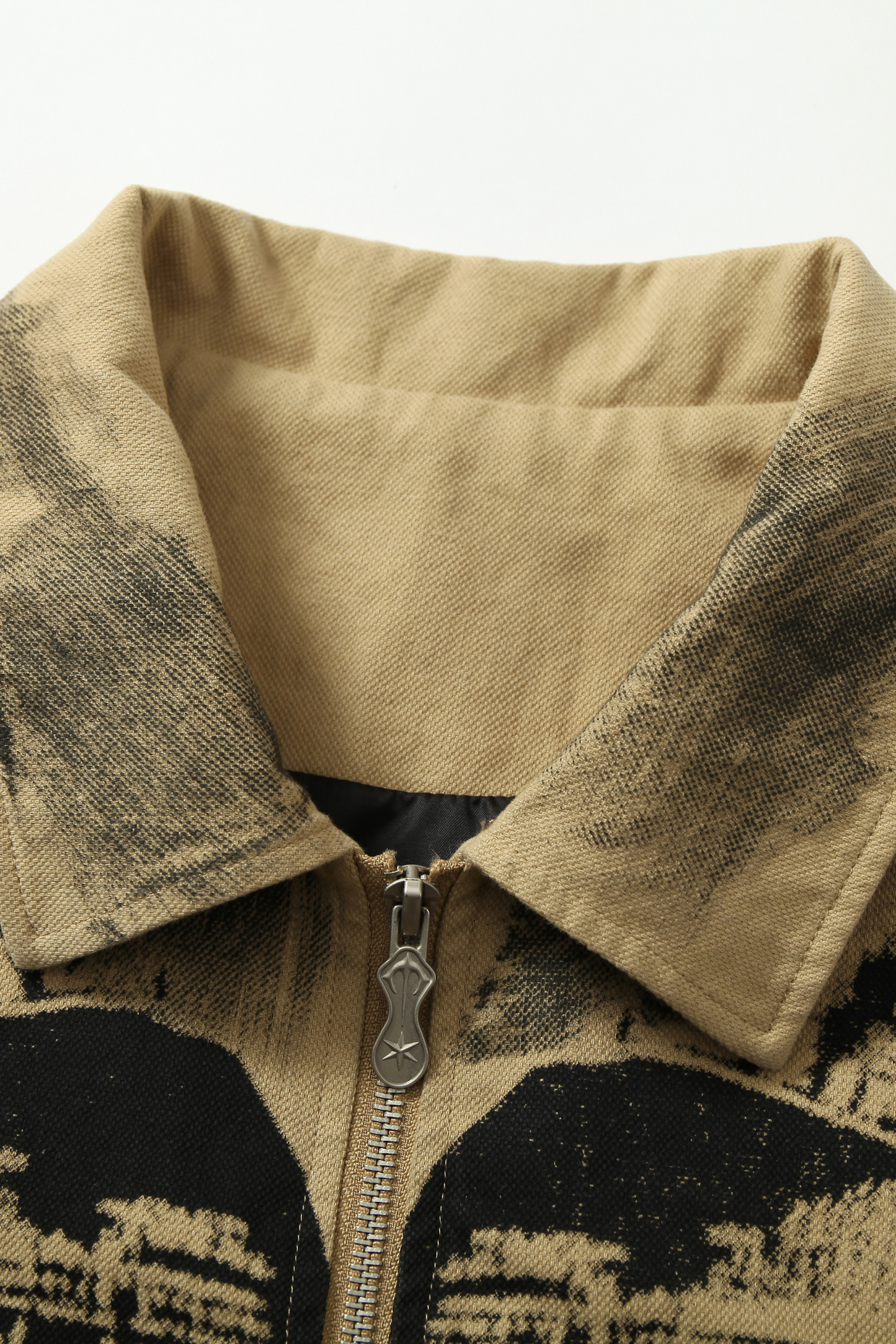 Vintage Print Jacket Khaki Graffiti Lapel Long Sleeve 
