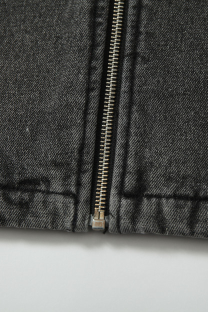 Vintage Denim Jacket Black Camouflage Lapel Long Sleeve 