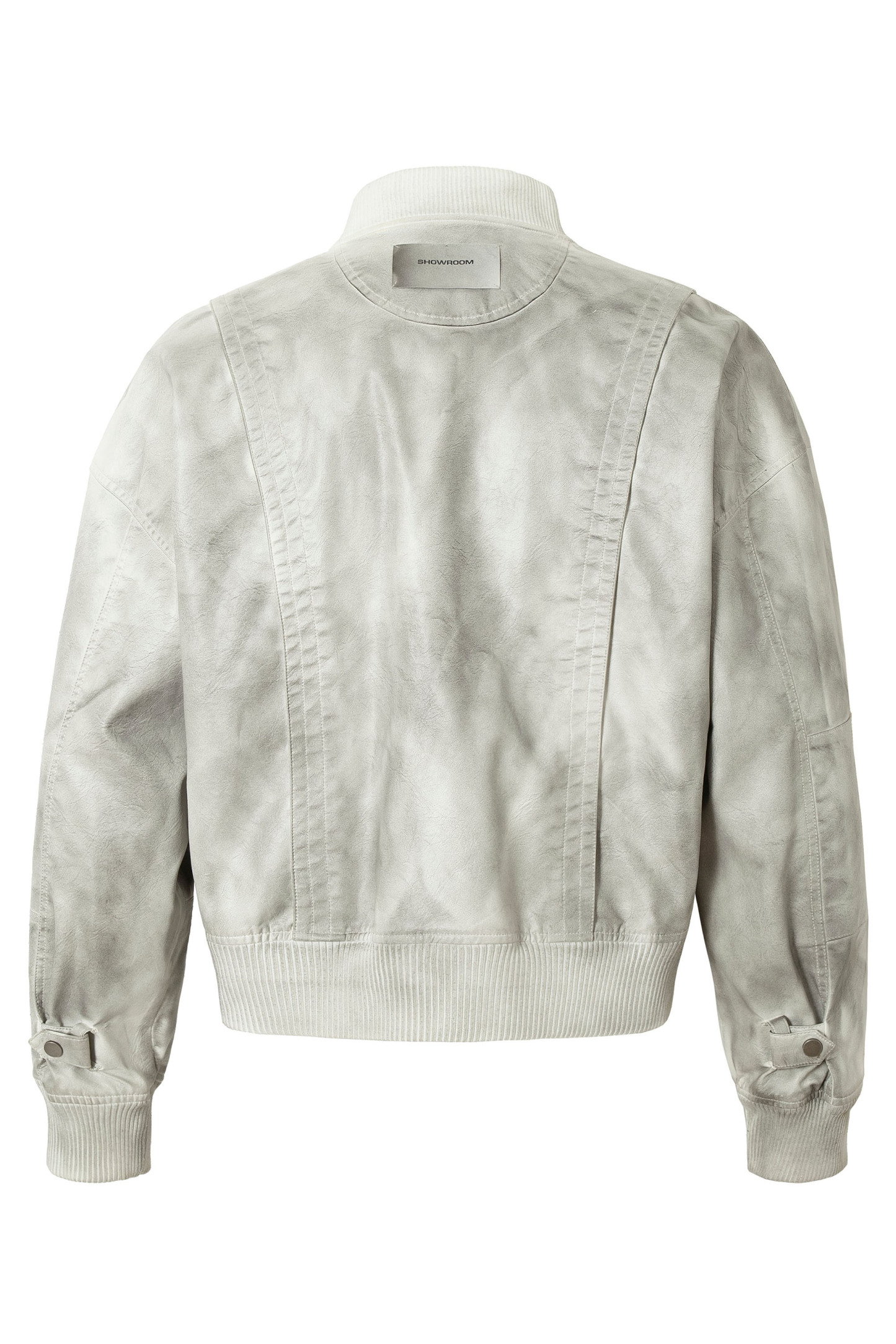 Cargo PU Bomber Jacket Gray Tie Dye Long Sleeve