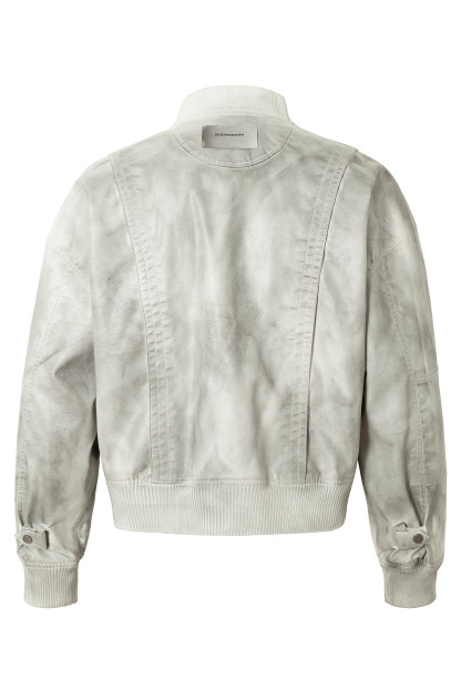Cargo PU Bomber Jacket Gray Tie Dye Long Sleeve 