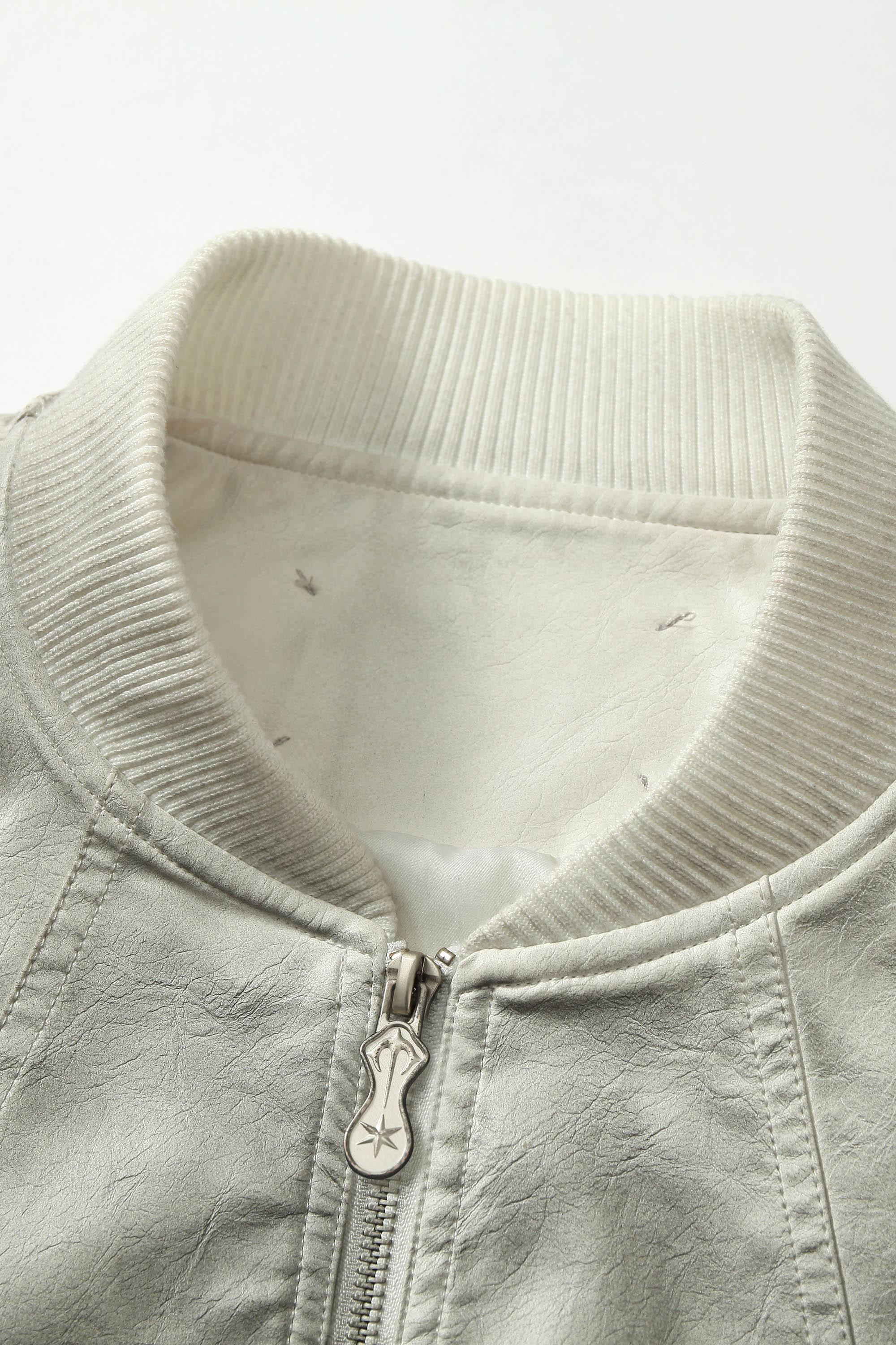 Cargo PU Bomber Jacket Gray Tie Dye Long Sleeve 