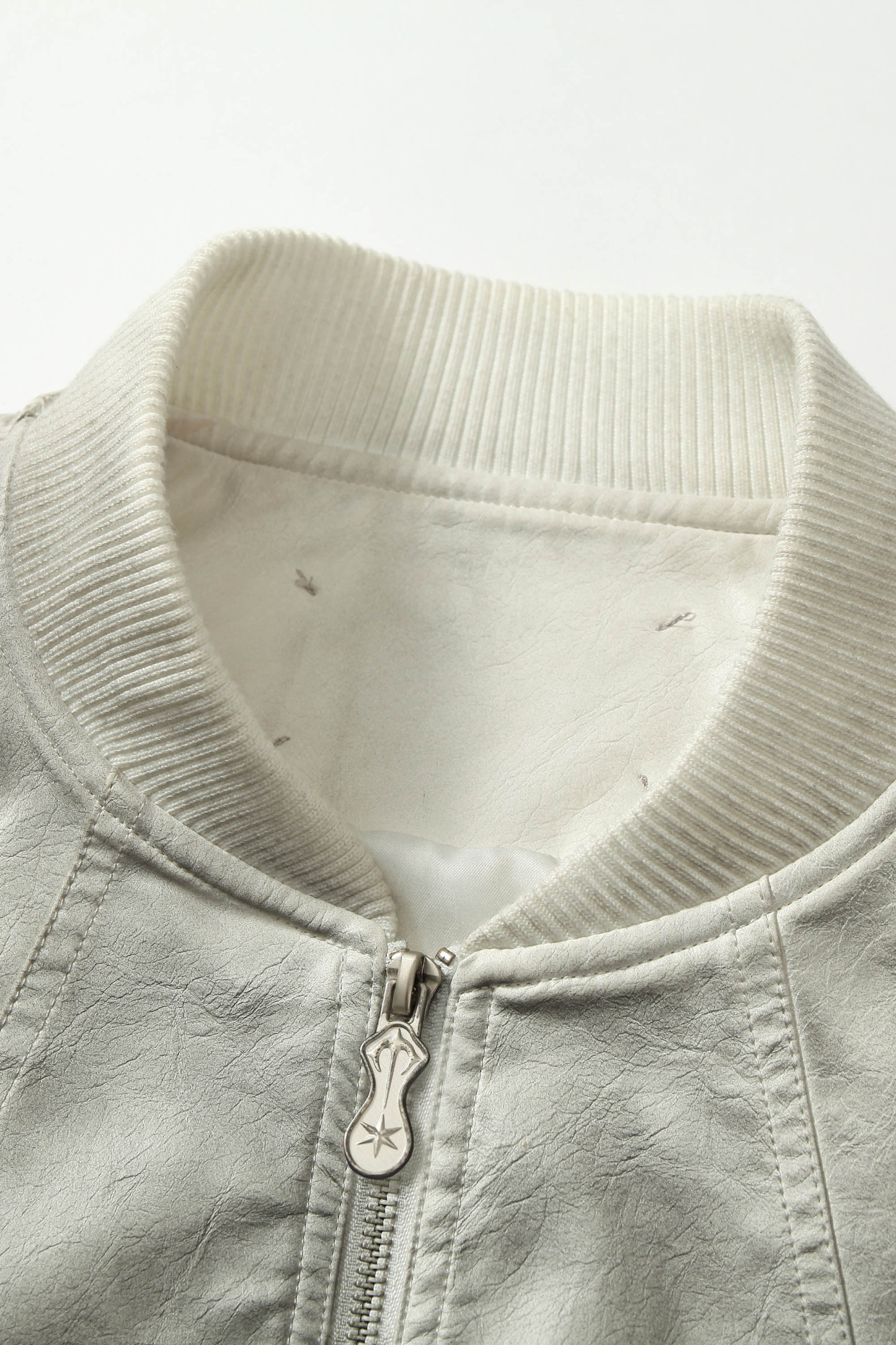 Cargo PU Bomber Jacket Gray Tie Dye Long Sleeve 