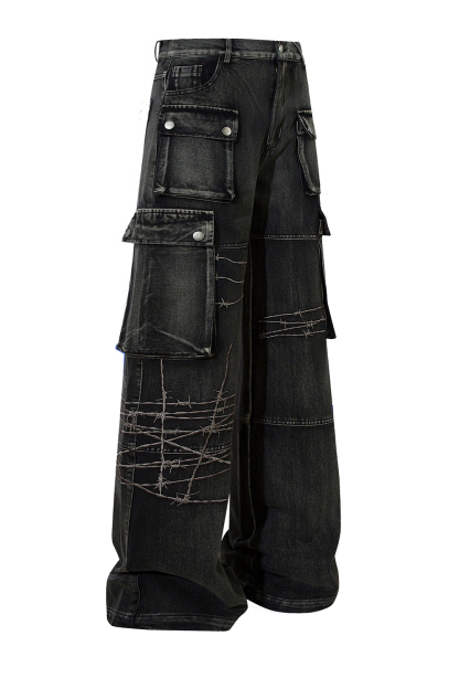 Vintage Cargo Pants Wide-Leg Loose Men Pants 