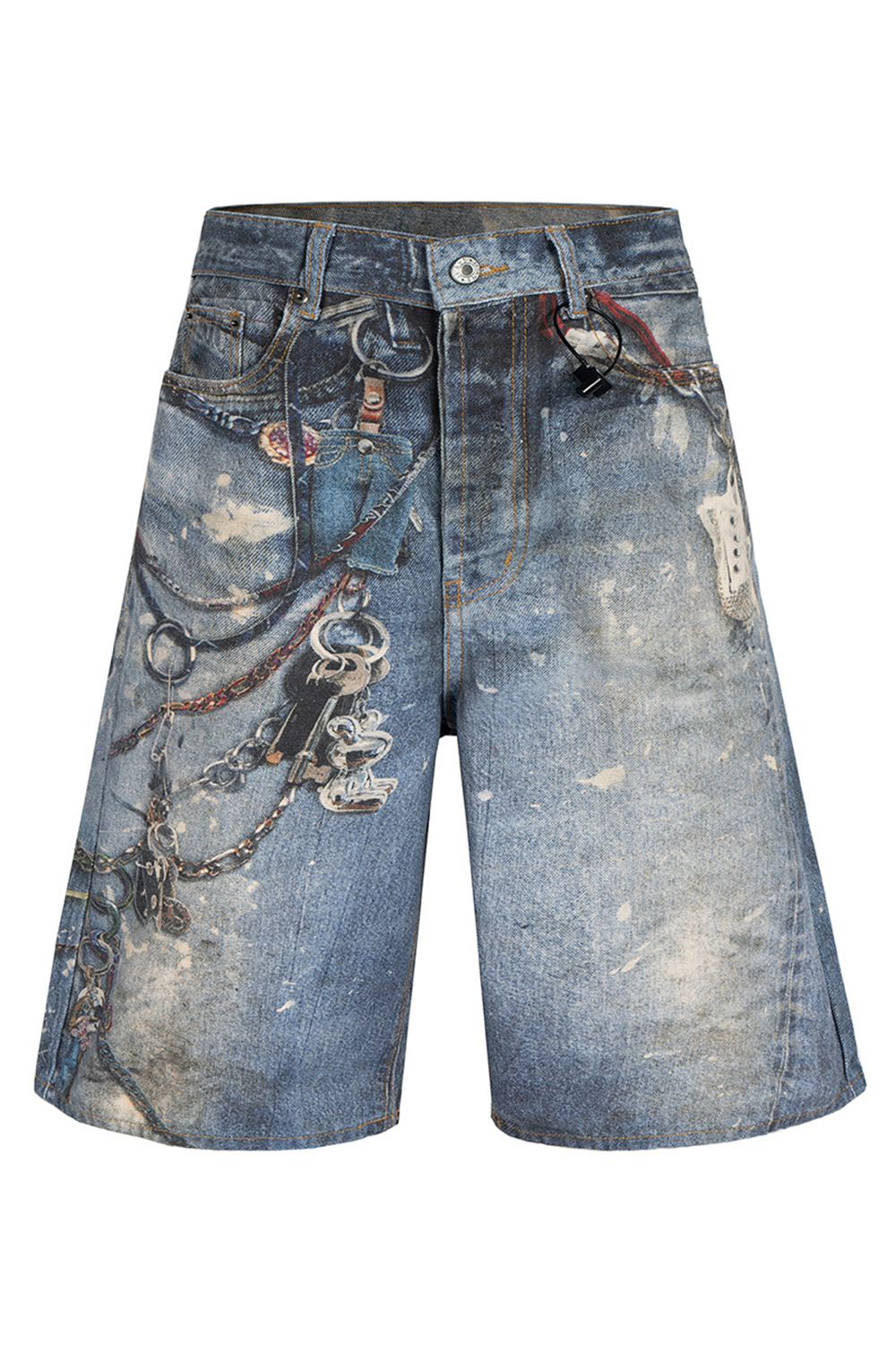 Wash Denim 3D Print Shorts Loose Men Knee Shorts