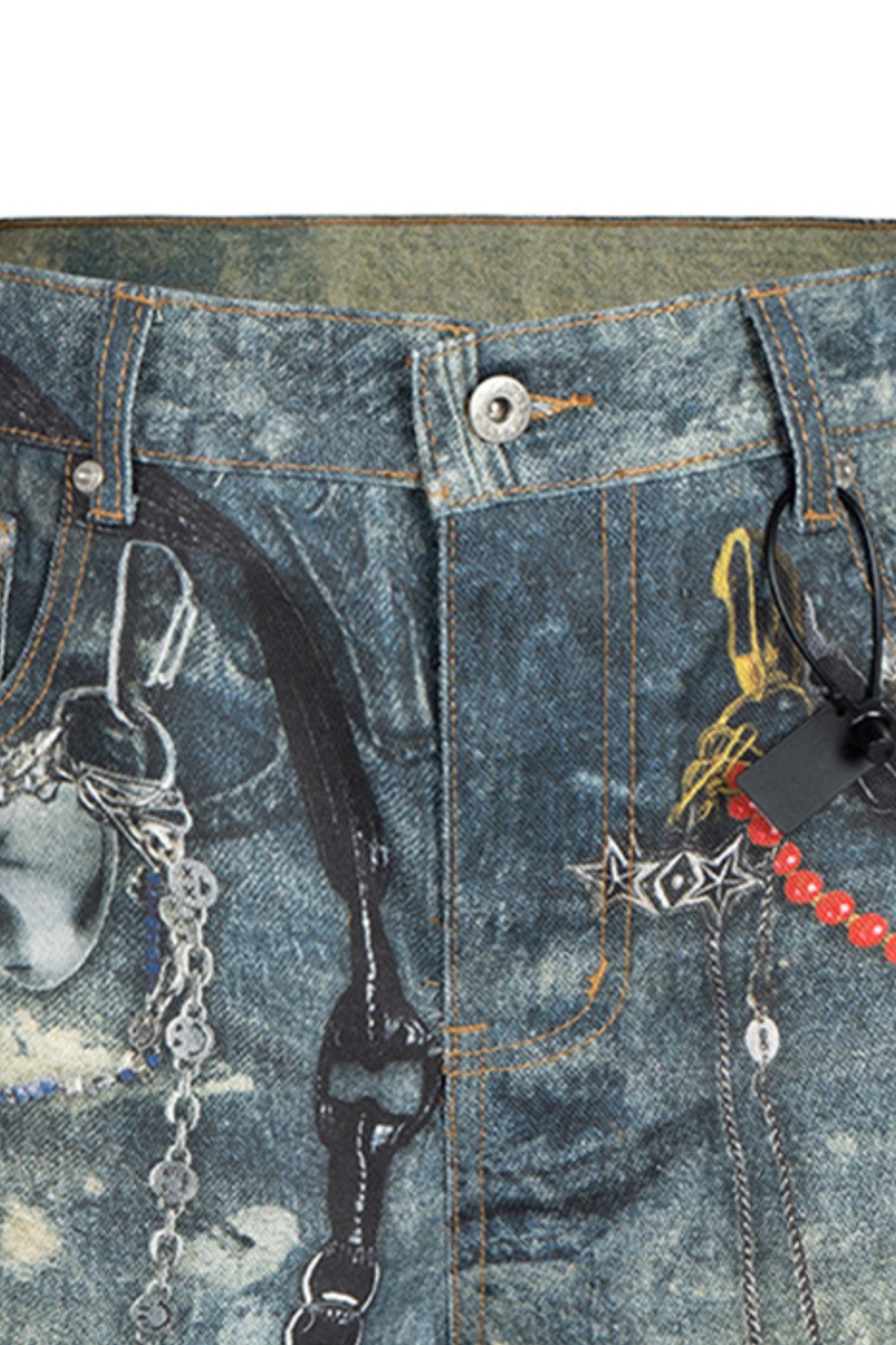 Wash Denim 3D Print Shorts Loose Men Knee Shorts