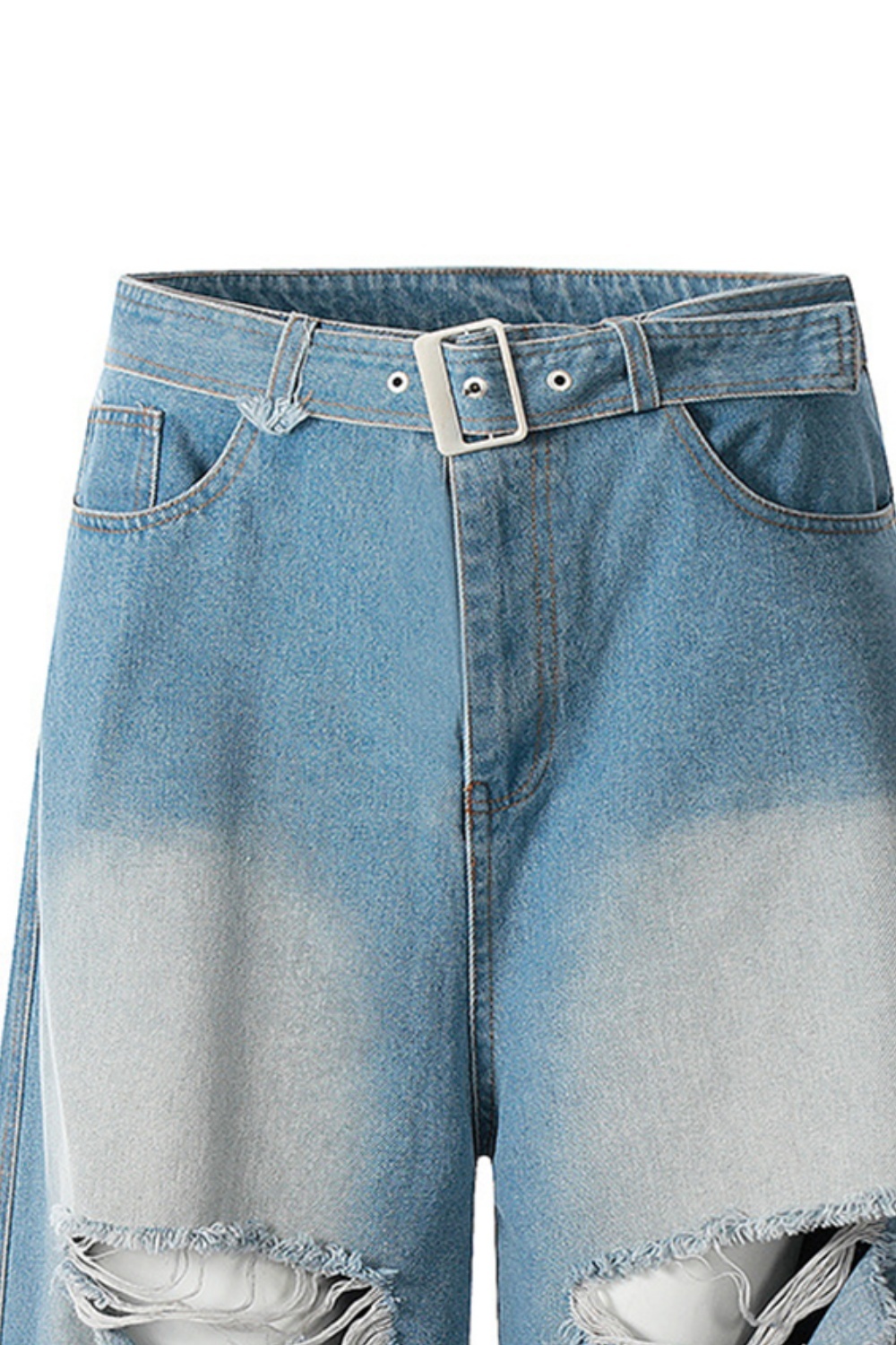 Wash Denim Tassels Hole Shorts Loose Men Knee Shorts