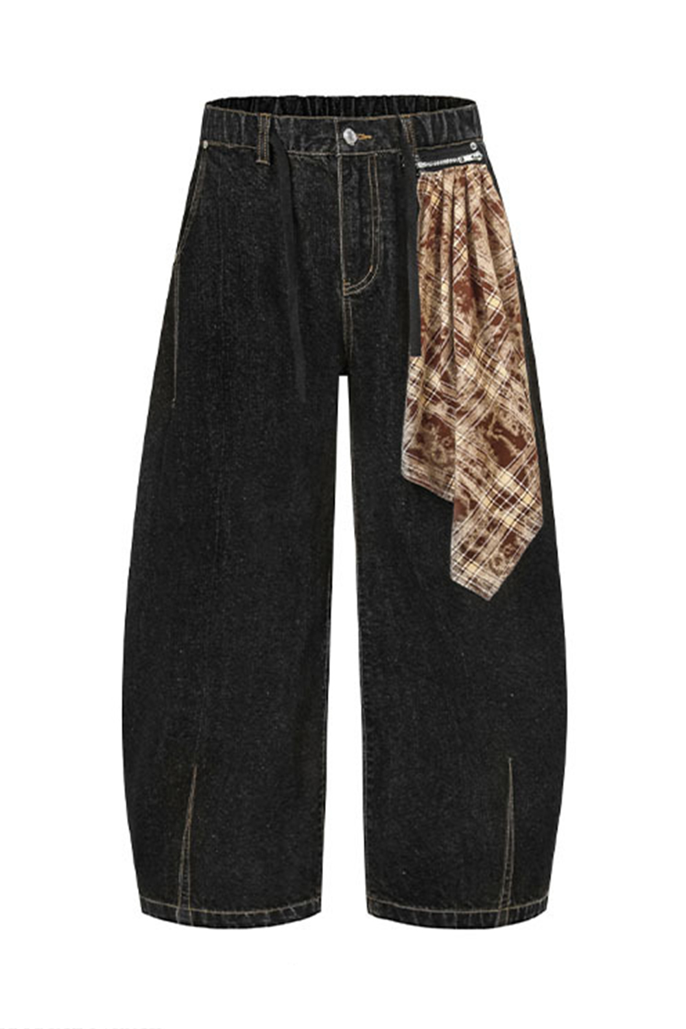 Plaid ColorBlock Washed Wide-Leg Balloon Jeans Loose Men Pants