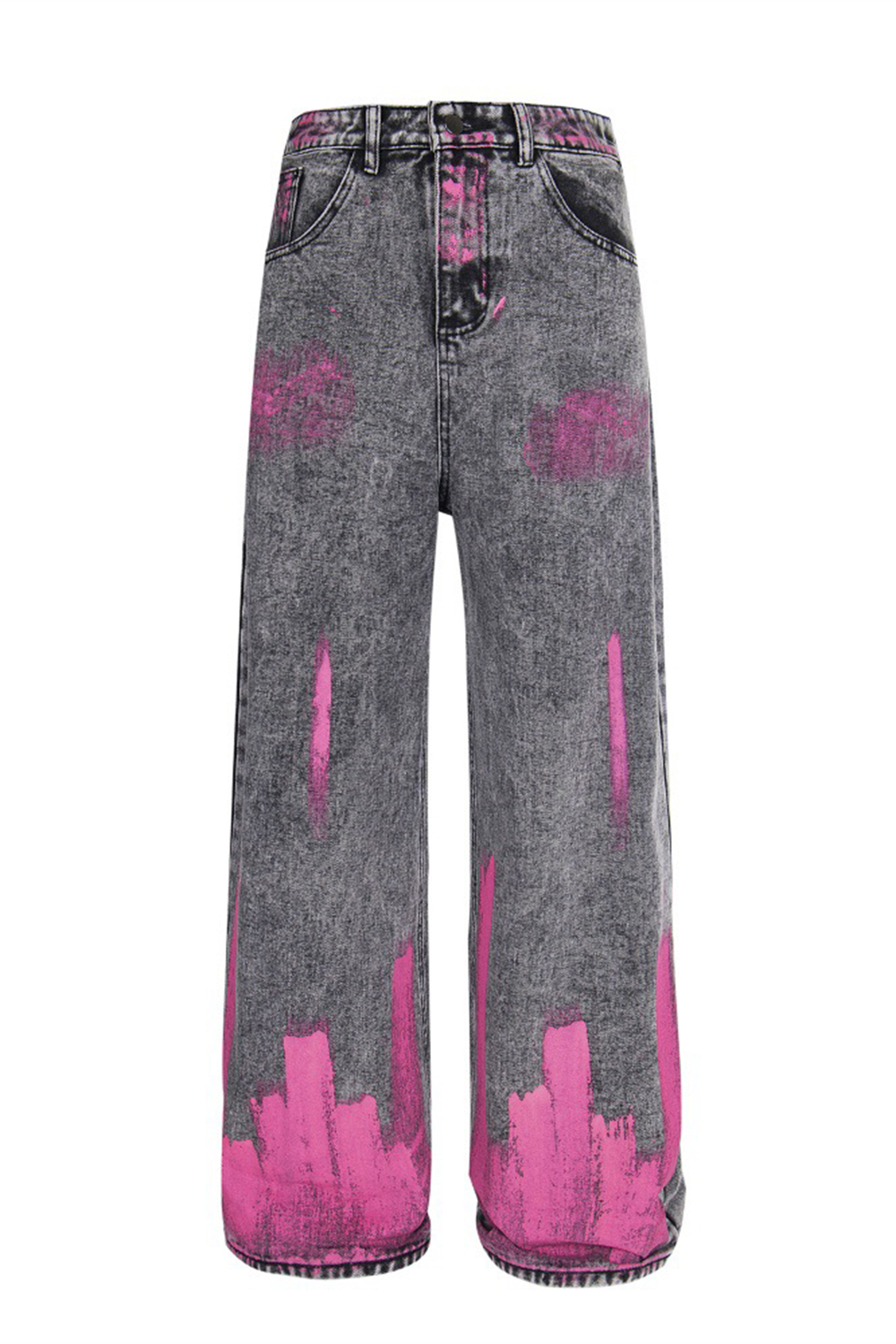 Splash-Ink Graphic Jeans Loose Straight Leg Men Pants 