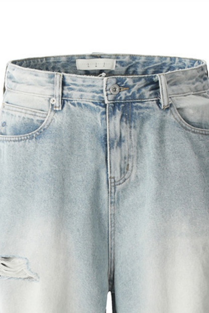 Wash Denim Shorts Hole Loose Men Knee Shorts