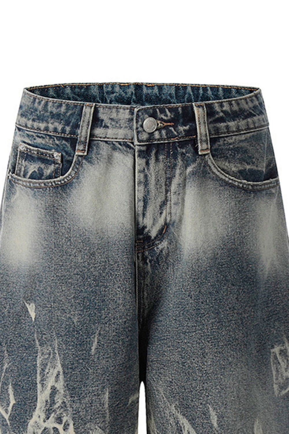 Wash Denim Shorts Tie-Dye Loose Men Knee Shorts