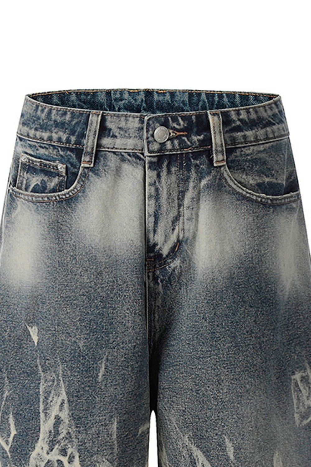 Wash Denim Shorts Tie-Dye Loose Men Knee Shorts