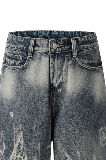 Wash Denim Shorts Tie-Dye Loose Men Knee Shorts