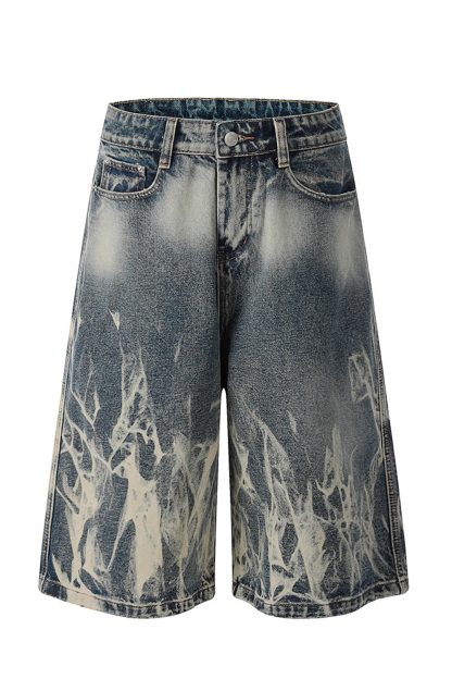 Wash Denim Shorts Tie-Dye Loose Men Knee Shorts