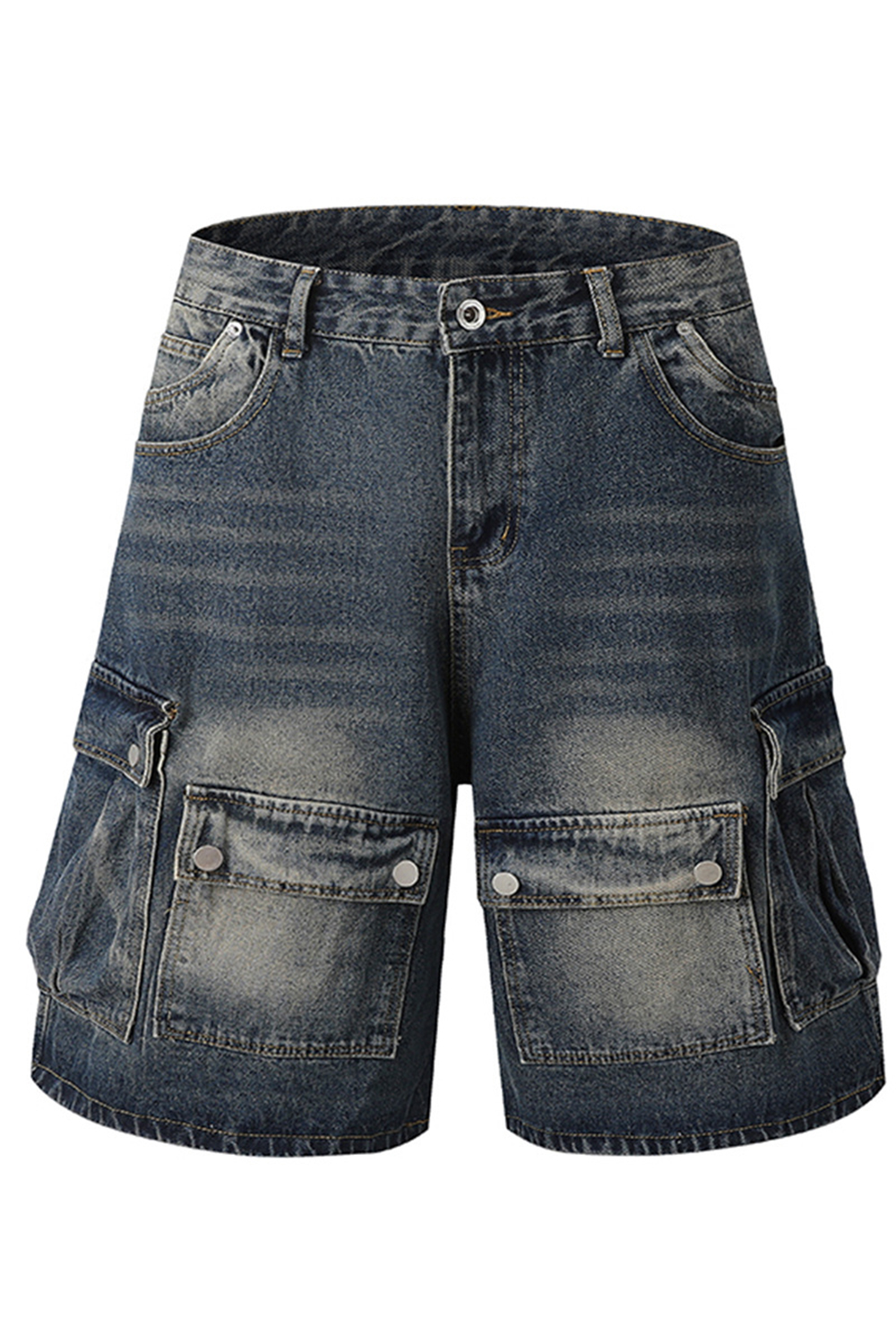 Wash Denim Cargo Shorts Loose Men Knee Shorts