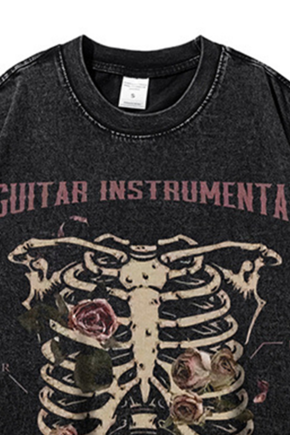 Skeleton Punk Washed Tee Print T-Shirt For Men