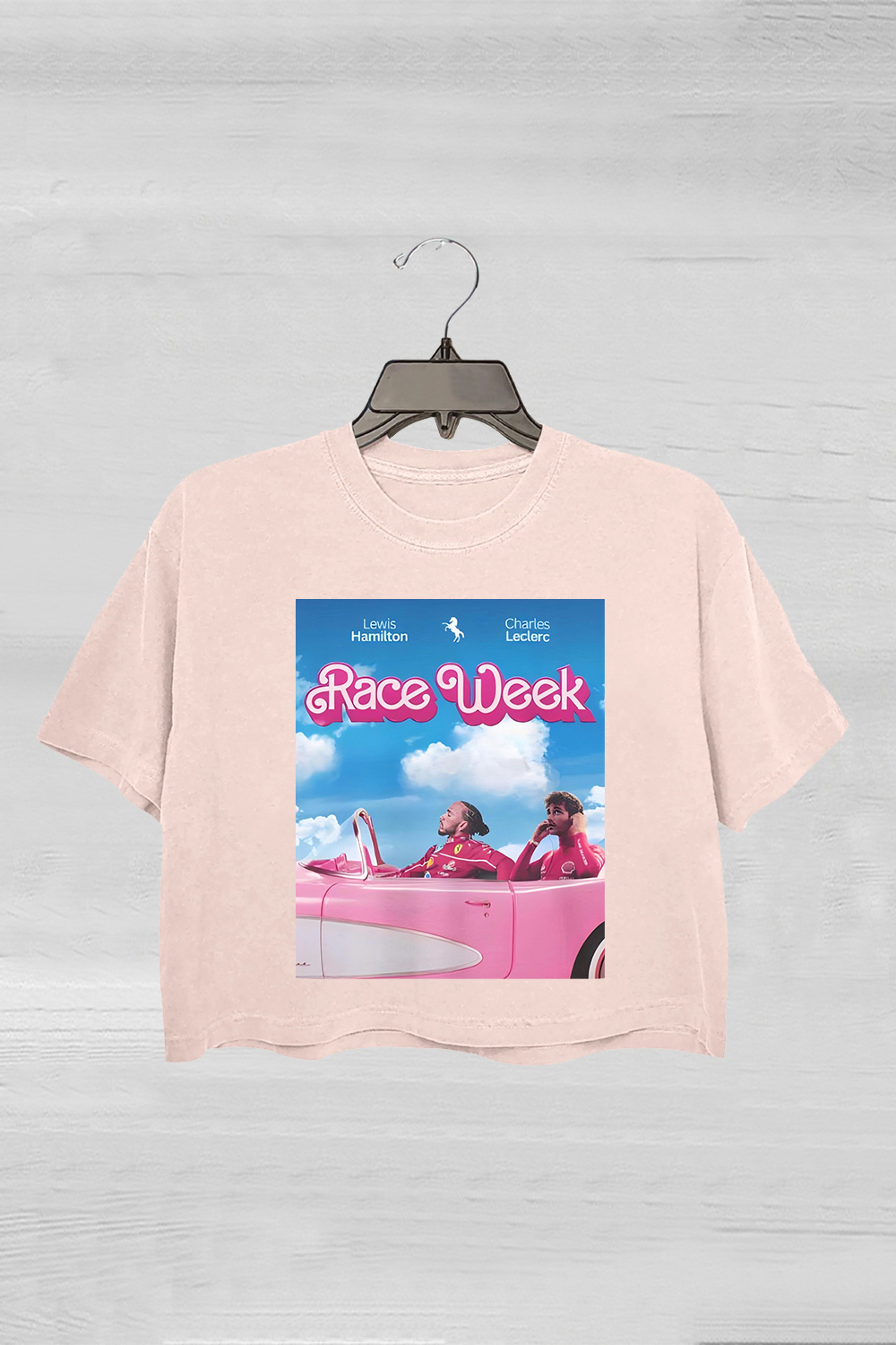 Charles Leclerc and Lewis Hamilton Cute Pink Graphic Crop Tee For Women
