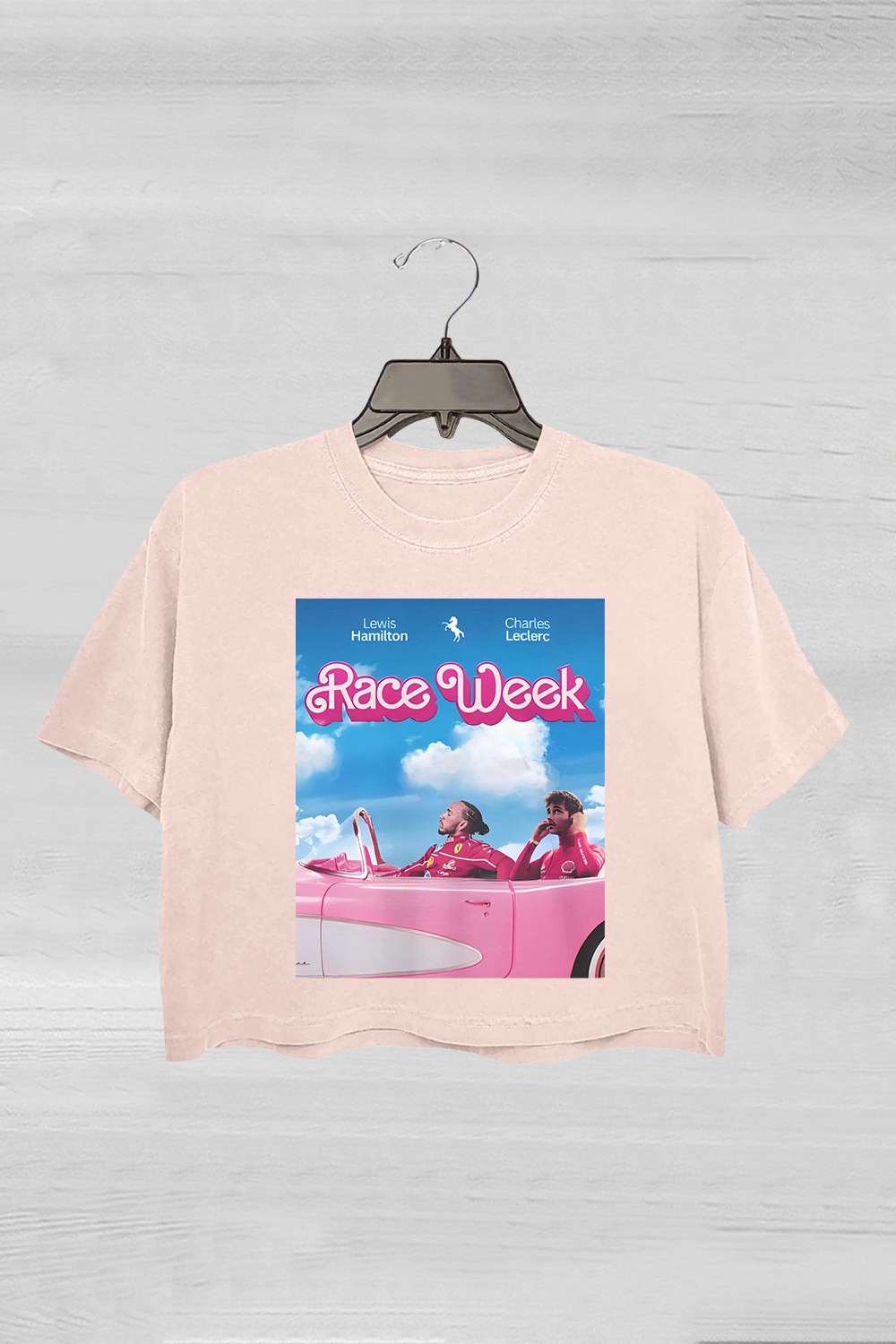 Charles Leclerc and Lewis Hamilton Cute Pink Graphic Crop Tee For Women