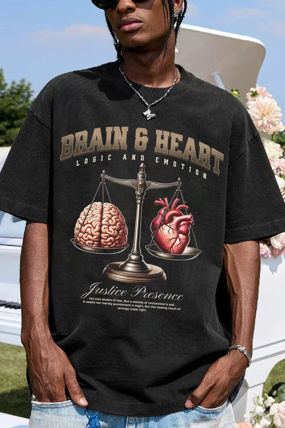 Brain And Heart Print T-Shirt For Men