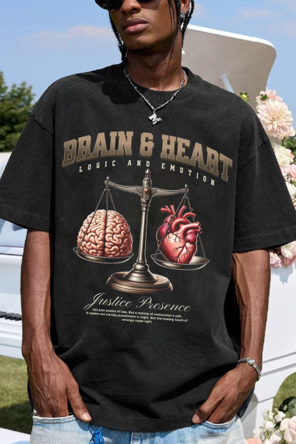 Brain And Heart Print T-Shirt For Men