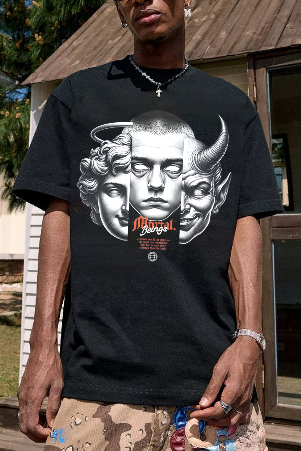Brain And Heart Print T-Shirt For Men